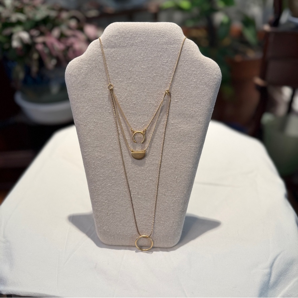 Madewell Gold Layered Geometric Shaped Adjustable Necklace NWT - Picture 2 of 4